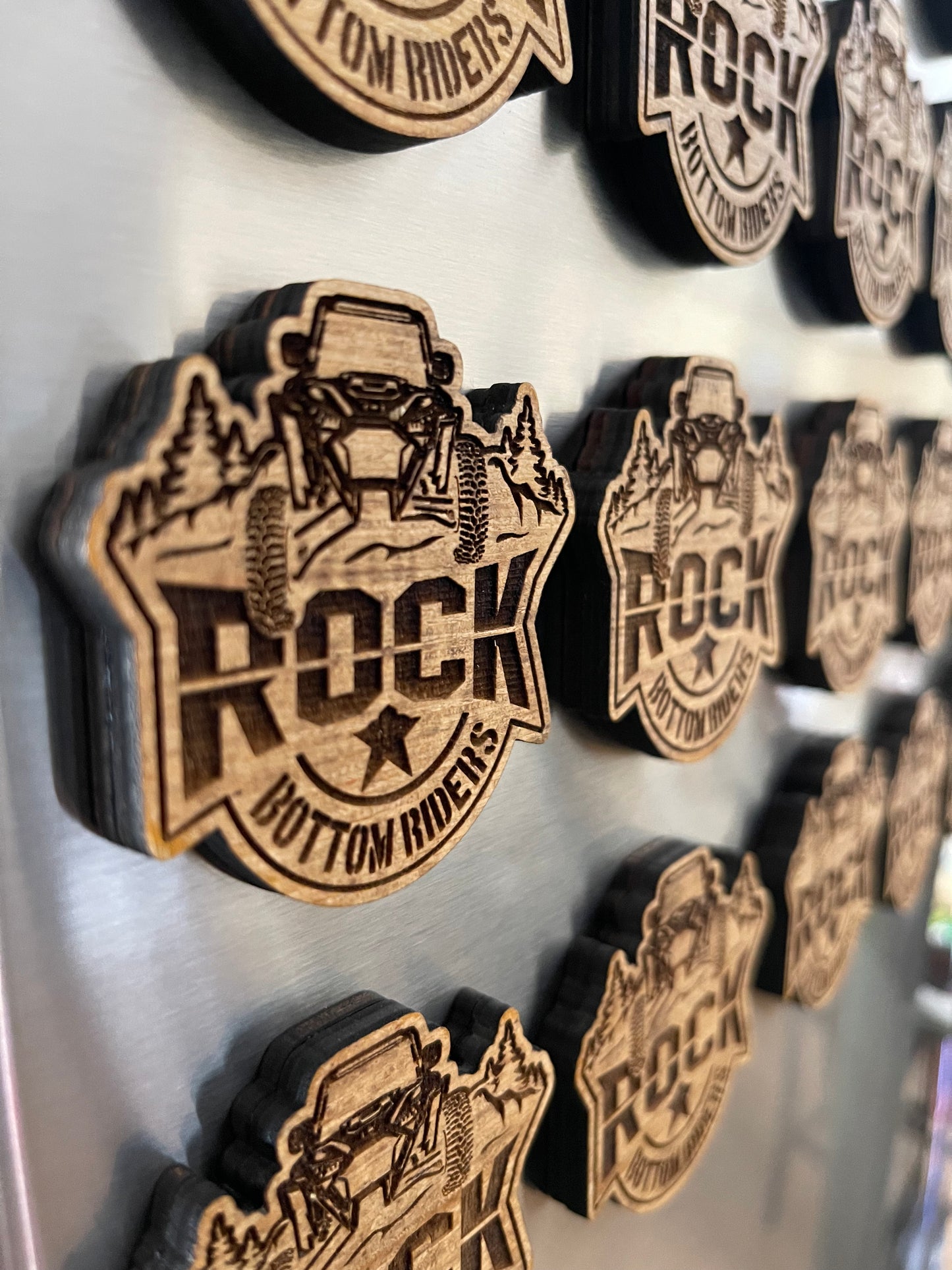 Wooden Rock Bottom Riders logo magnet